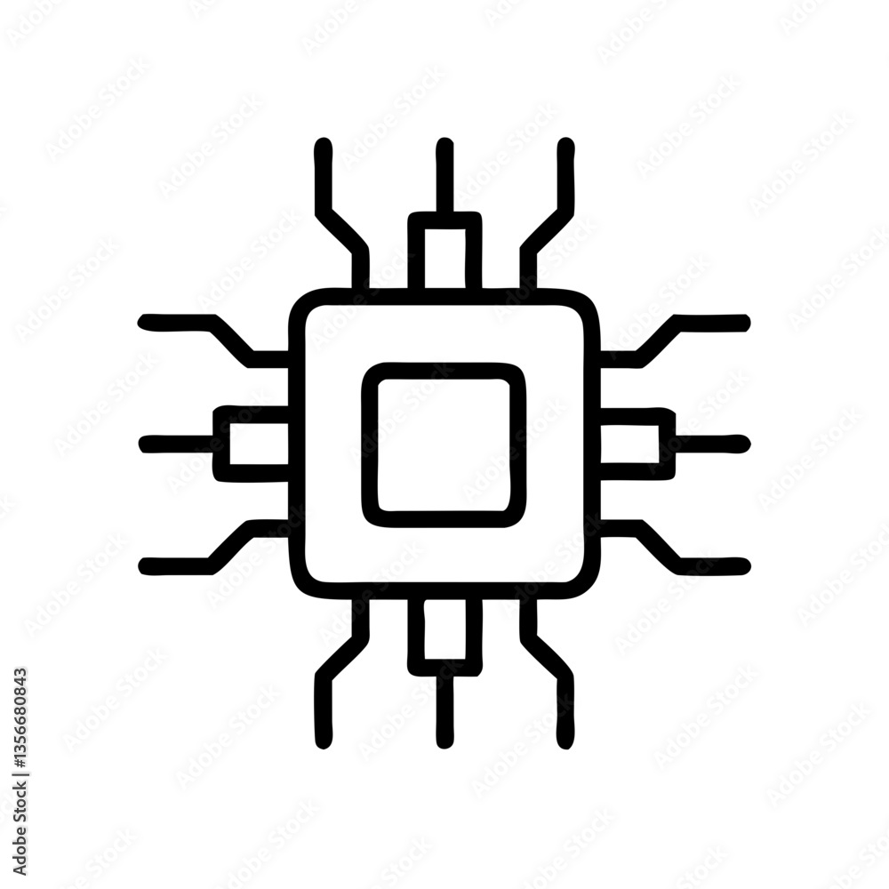Poster microchip illustration with circuit lines on a white background