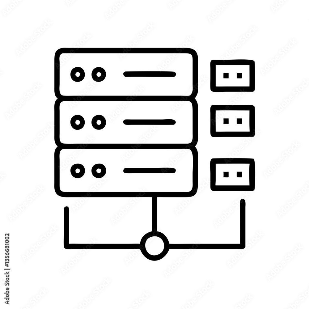 Poster data server network icon in minimalistic style, black and white