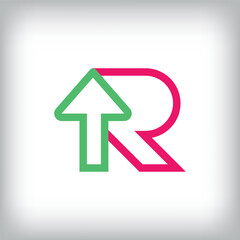 Different r and arrow sign logo design. Simple corporate name template.