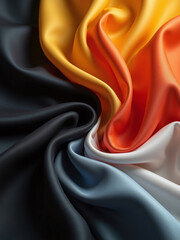 A piece of fabric with a black, white, and orange stripe