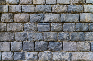 A close-up view of a durable stone wall with diverse textures and colors influenced by natural elements.