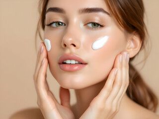 Fototapeta premium Radiant Skincare: Woman Applying Hydrating Moisturizer