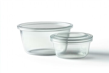 Two clear glass food storage containers with matching lids.