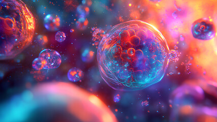 Colorful Microscopic Cells in a Futuristic Digital Art Style