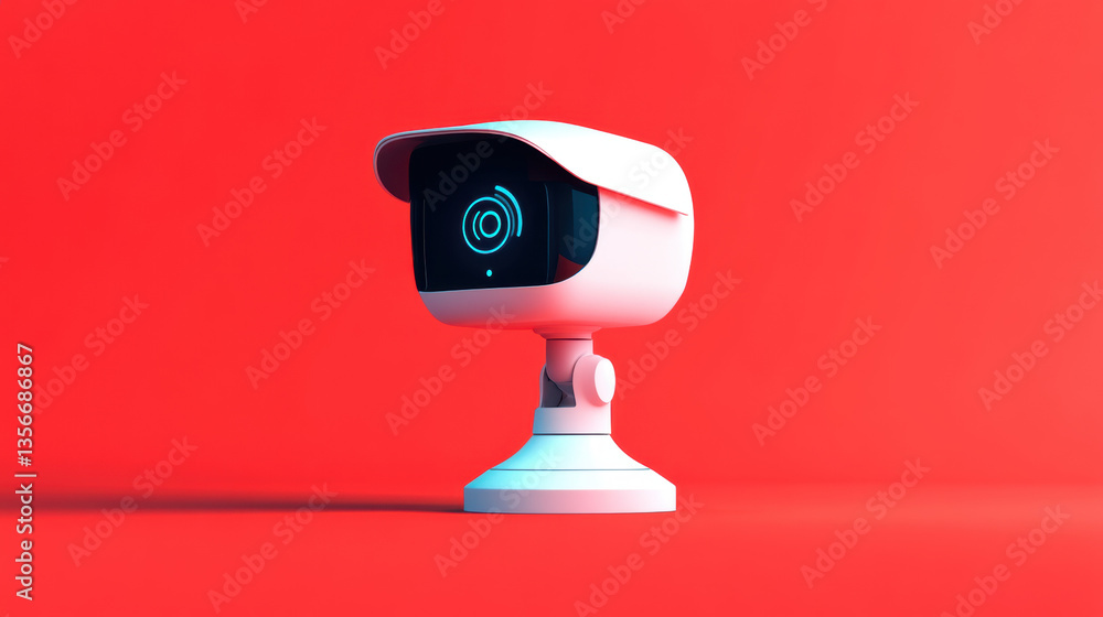 Poster a high-fidelity image of an ai-enabled robotic security camera, showcasing advanced technology and d