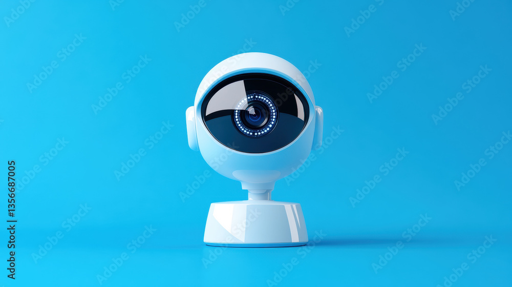 Poster a futuristic ai-enabled robotic security camera designed for surveillance applications.