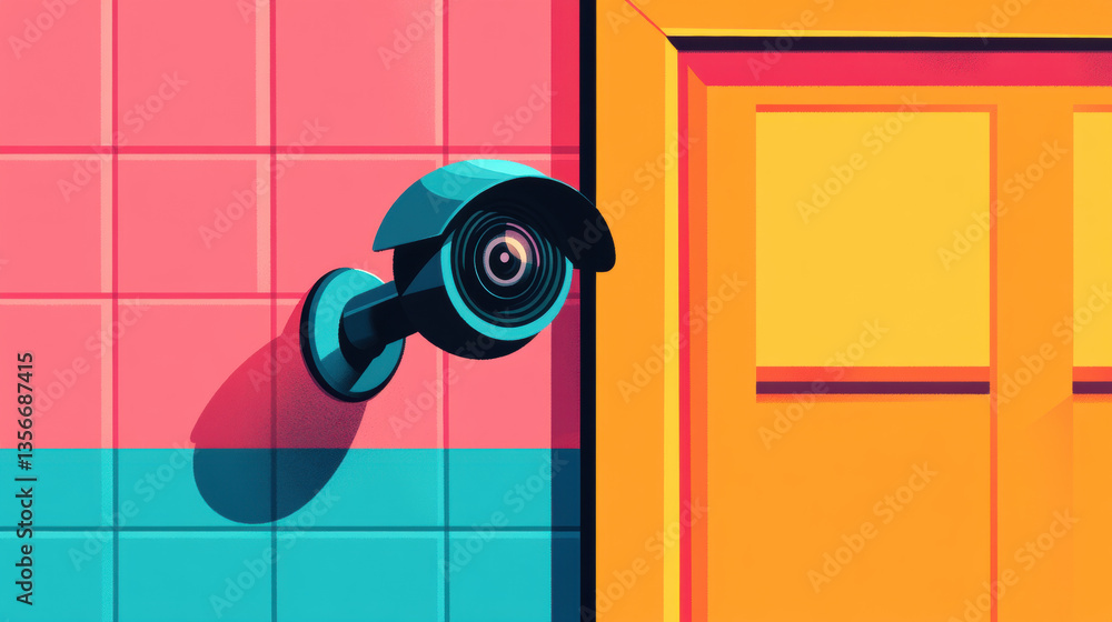 Poster a security camera mounted on a ceiling, designed for monitoring and surveillance in various environm