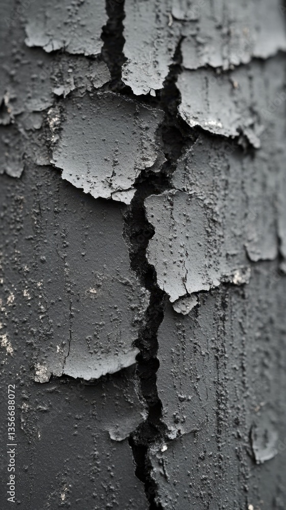 Poster close up of weathered black paint peeling from a surface creating a textured and abstract pattern wi
