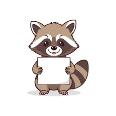 Adorable Raccoon Cartoon Illustration with a Blank Sign for Personalized Messages and Branding