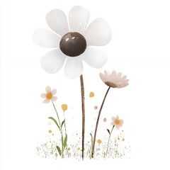 Delicate Watercolor Daisies in Muted Tones on White Background