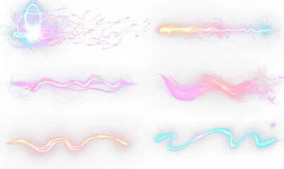 Electric Neon Sparkles Lighting Effect Set Isolate on Transparent Background, cutout, png