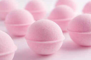 Fototapeta premium Soft pink bath bombs arranged in a gentle pattern.