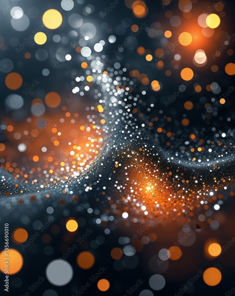 Poster orange with silver bokeh with glitters in dark abstract background for card or greeting template ban