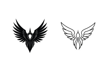 Obraz premium Stylized Winged Creatures Black, Line Art, Bird, Phoenix, Logo Designs