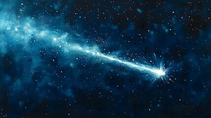 Bright Comet Streaking Across Starry Night Sky