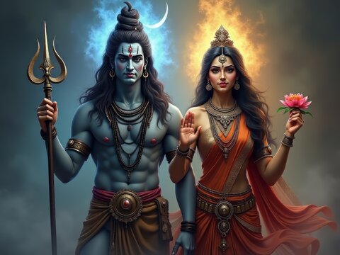 Divine union of Lord Shiva and Goddess Parvati