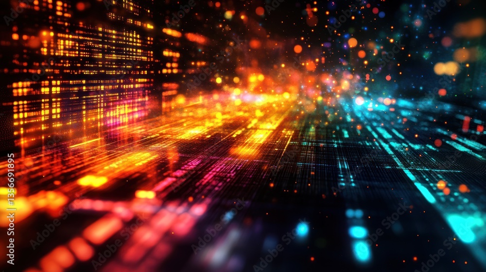 Aufkleber abstract digital data stream with glowing particles and vibrant colors.