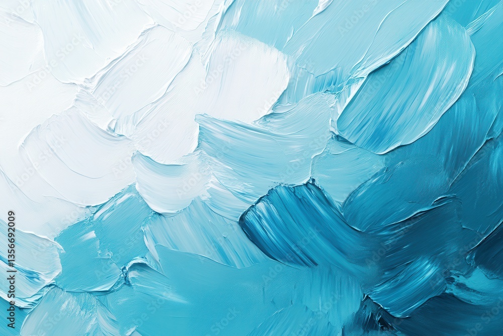 Poster abstract strokes of white and blue oil paint creating a textured background with artistic depth and 