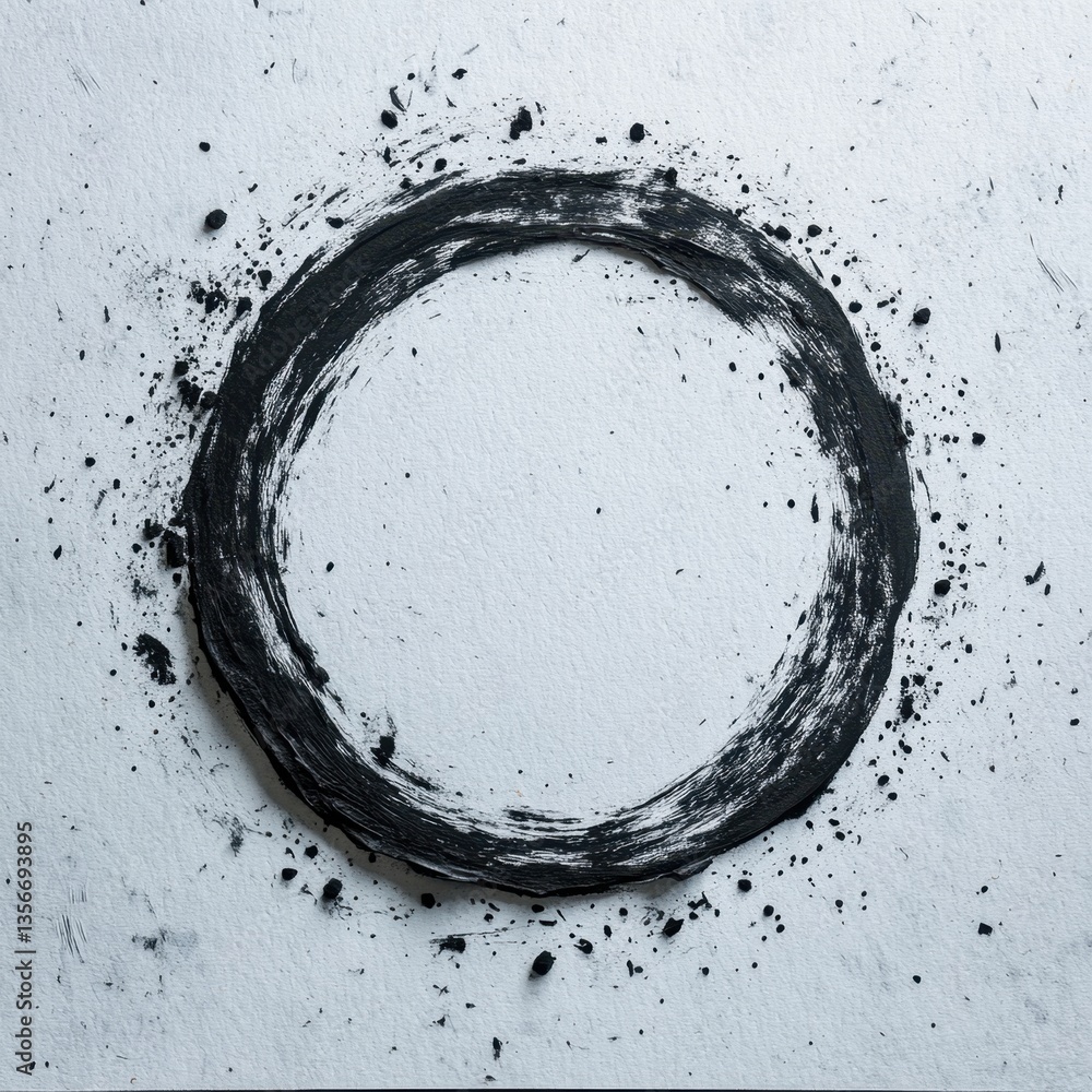 Poster abstract black circle brush stroke on textured paper background creating artistic and zen visual wit
