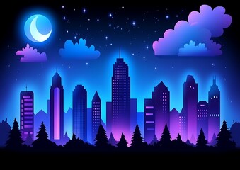Fototapeta premium Neon City Night Skyline.