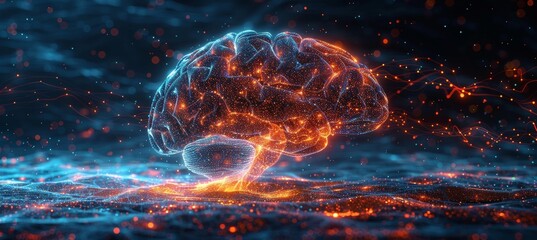 Obraz premium Abstract Glowing Brain with Connections, Neural Network, Artificial Intelligence Concept