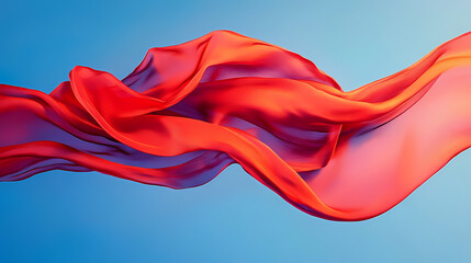 Red Scarf Floating in the Wind on Blue Background