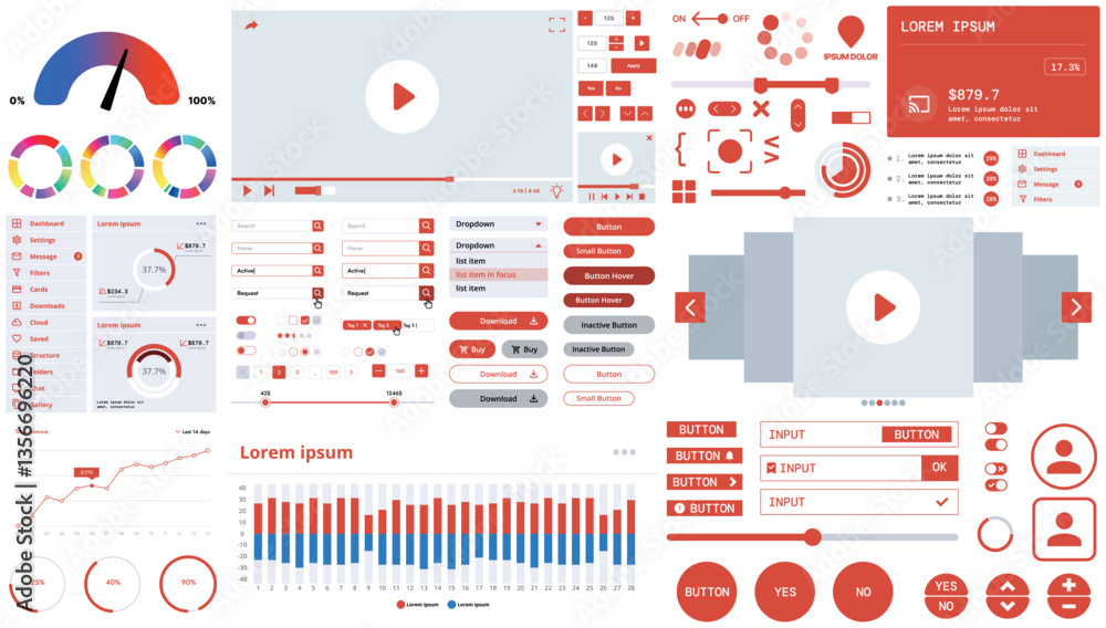 Wall mural a modern interface kit with buttons, graphs, and elements for creating web applications and dashboar