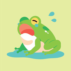 Cute crying frog, cartoon mascot. Sad amphibian in tears. Emoji Kawaii sticker. Perfect for kids illustrations, stickers, and nature-themed designs. Vector illustration isolated.