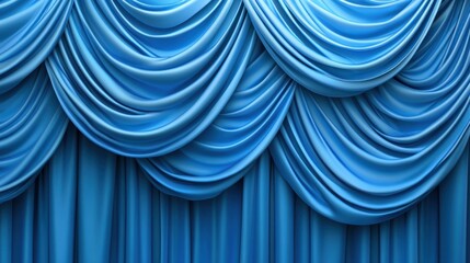 Luxurious blue velvet stage curtains with elegant folds and drapes.