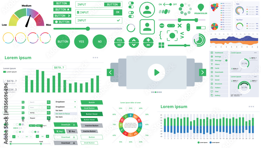Wall mural a modern interface kit with buttons, graphs, and elements for creating web applications and dashboar