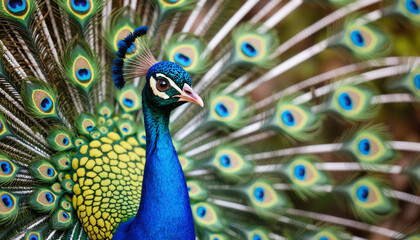 Obraz premium Peacock displaying its vibrant feathers in a lush environment 