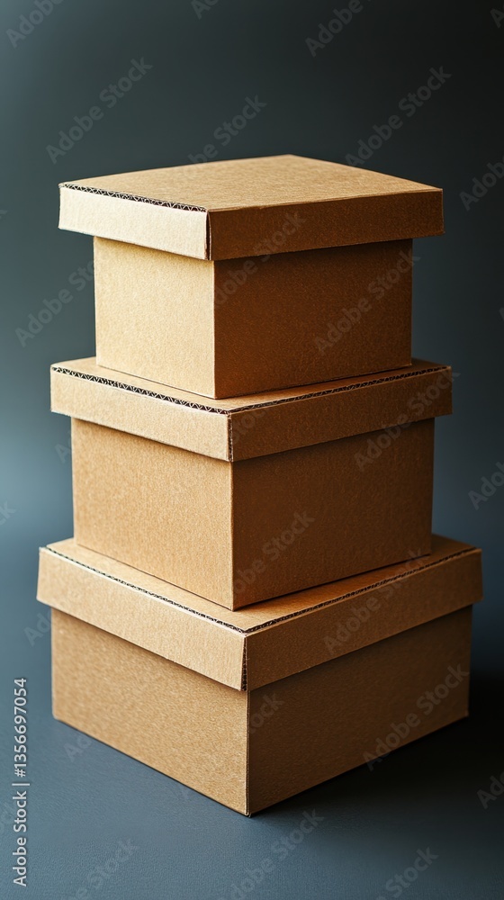 Poster stacked cardboard boxes on gray background representing packaging storage and shipping for e commerc