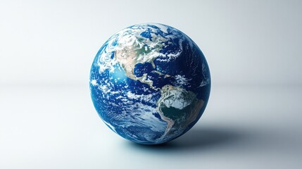 Fototapeta premium Planet Earth's Serene View: A stunning, photorealistic representation of planet Earth, showcasing its intricate landscapes, swirling clouds, and vast oceans.