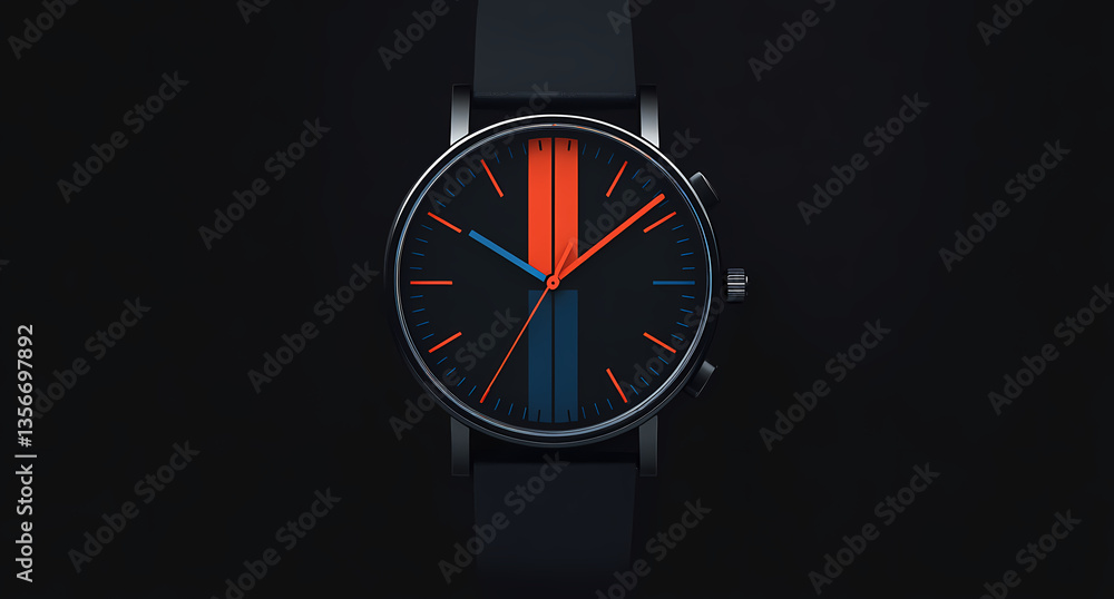 Poster precise timepiece: a sleek and modern wristwatch with vibrant accents against a dark backdrop. the t