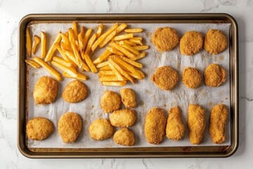 Golden crispy chicken nuggets paired with perfectly fried French