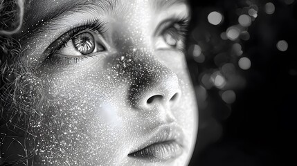 Child's face, close-up, dreamy bokeh background