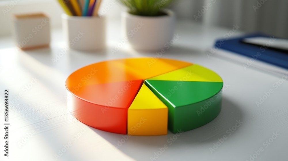 Poster a close-up of a financial pie chart on a printed report, with distinct color segments representing d