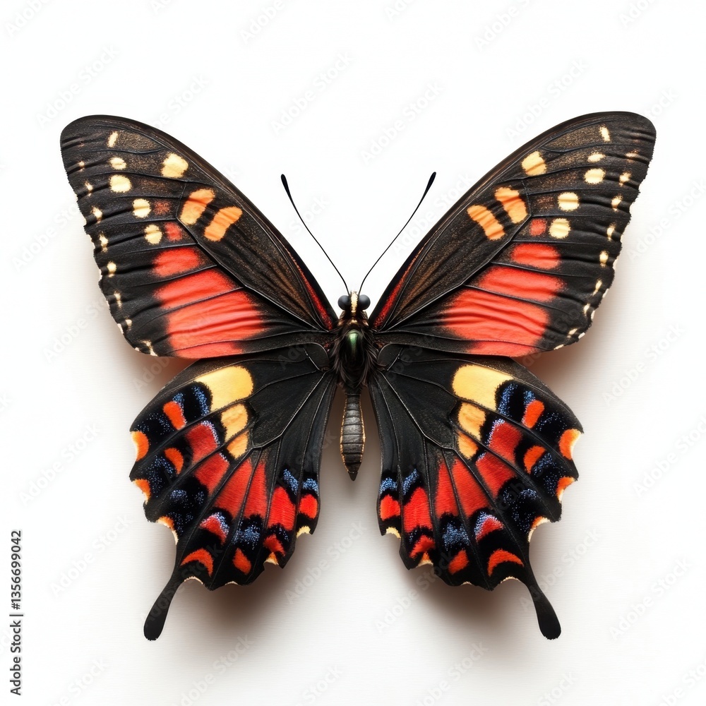 Poster captivating butterfly with intricate patterns and vibrant colors on a clean white background studio 