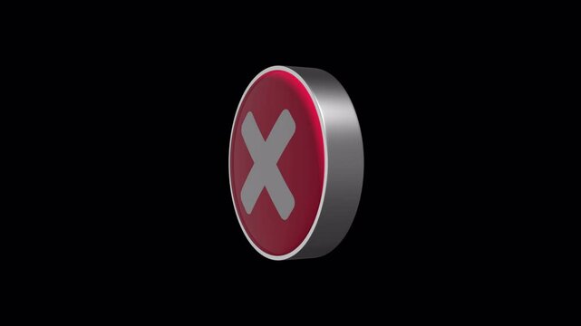 Red Cross Icon Loop. Incorrect Symbol. Alpha Channel 4K