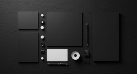 Obraz premium Stylish black stationery set mockup
