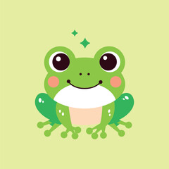 Cute cartoon frog with big eyes and a happy smile. Adorable green amphibian character in kawaii style, perfect for kids designs, stickers, prints, and digital art. Vector illustration isolated.