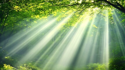 Sunlight Breaks Through Trees Creating Dramatic Atmospheric Light Beams