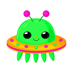 Green Cartoon UFO – Cute Flying Saucer Space Illustration. This cute UFO is perfect for children’s projects, space-themed designs, posters, stickers, and more.