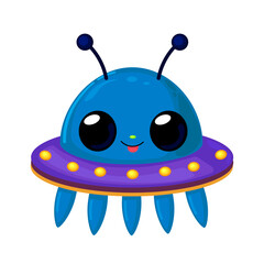Blue Cartoon UFO – Cute Flying Saucer Space Illustration. This cute UFO is perfect for children’s projects, space-themed designs, posters, stickers, and more.