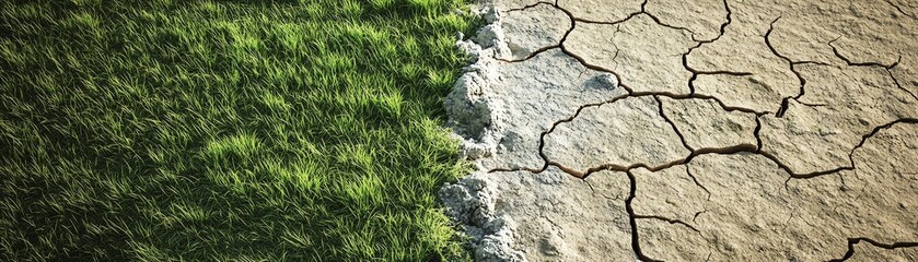 Obraz premium Contrast between vibrant grass and dry, cracked earth.