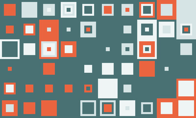 Abstract geometric pattern with orange and white squares on a teal background.  Perfect for modern design projects, presentations, or website backgrounds. Represents connection, data, or technology.