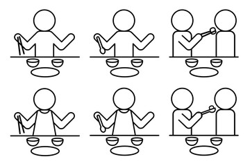 食事介助を表現したピクトグラムのベクターイラスト