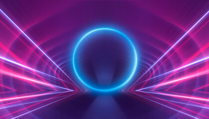 Dark abstract background with neon light, blurred lines, studio scene