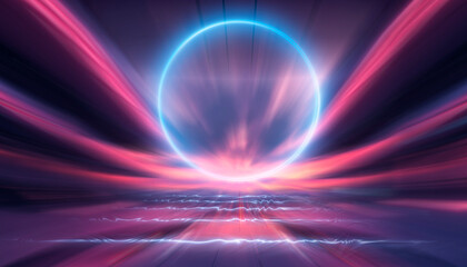 Dark abstract background with neon light, blurred lines, studio scene