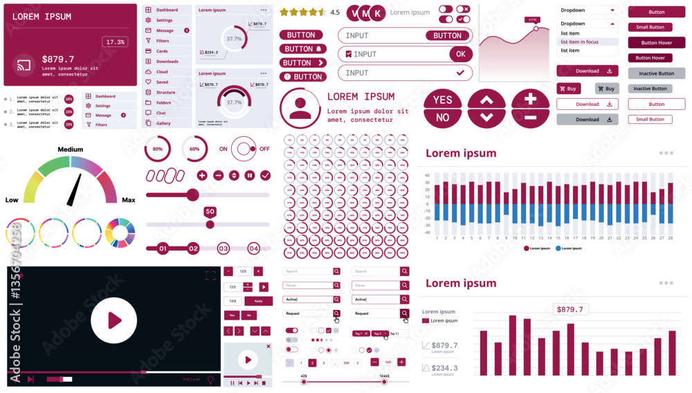 Poster a modern interface kit with buttons, graphs, and elements for creating web applications and dashboar